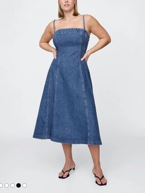 GAP Blue Denim Midi Dress with Adjustable Straps